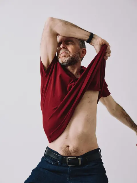Expressive studio fashion portrait of Phil Alderson