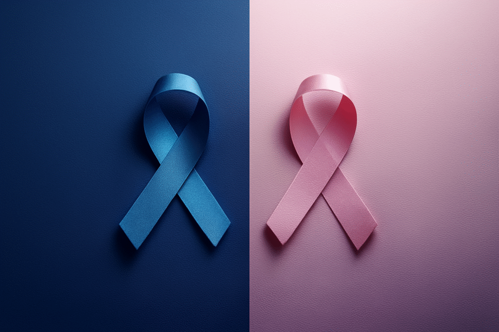 blue and pink ribbons next to each other